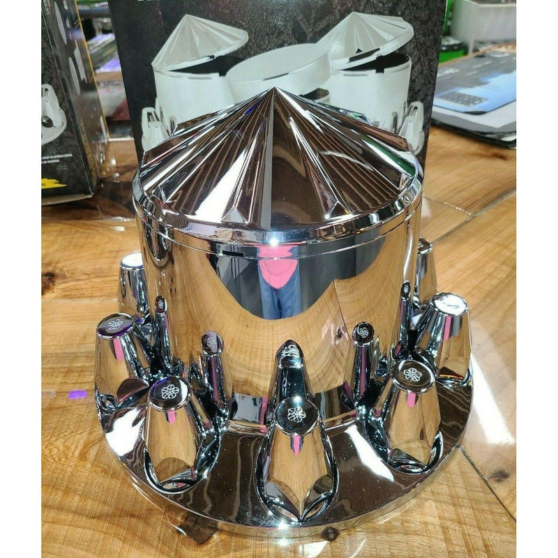 40215 SPOKE CHROME ABS REAR AXLE COVER SET W/LOCKING TABS & STANDARD HUB CAP NEW 40215 axle covers Dark Khaki