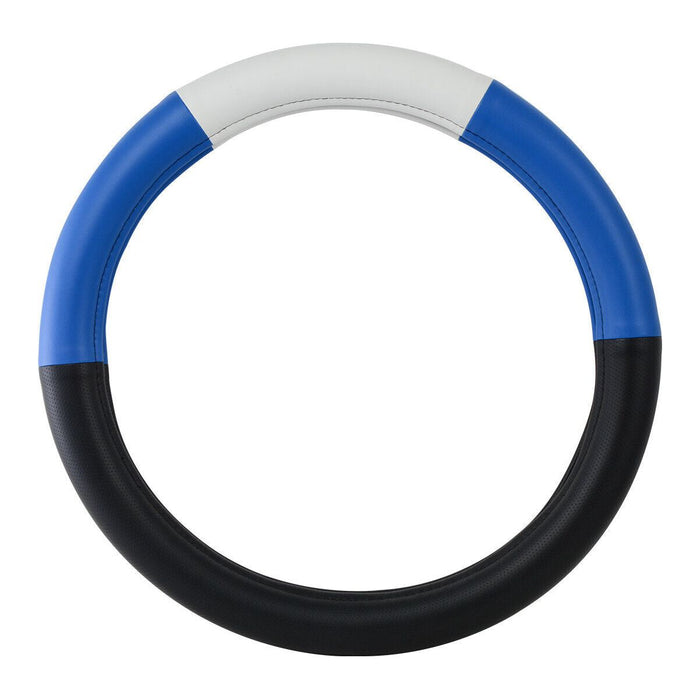 Light Gray Universal steering wheel cover 18" HALF BLACK W/BLUE/WHITE/BLUE #54039 steering wheel