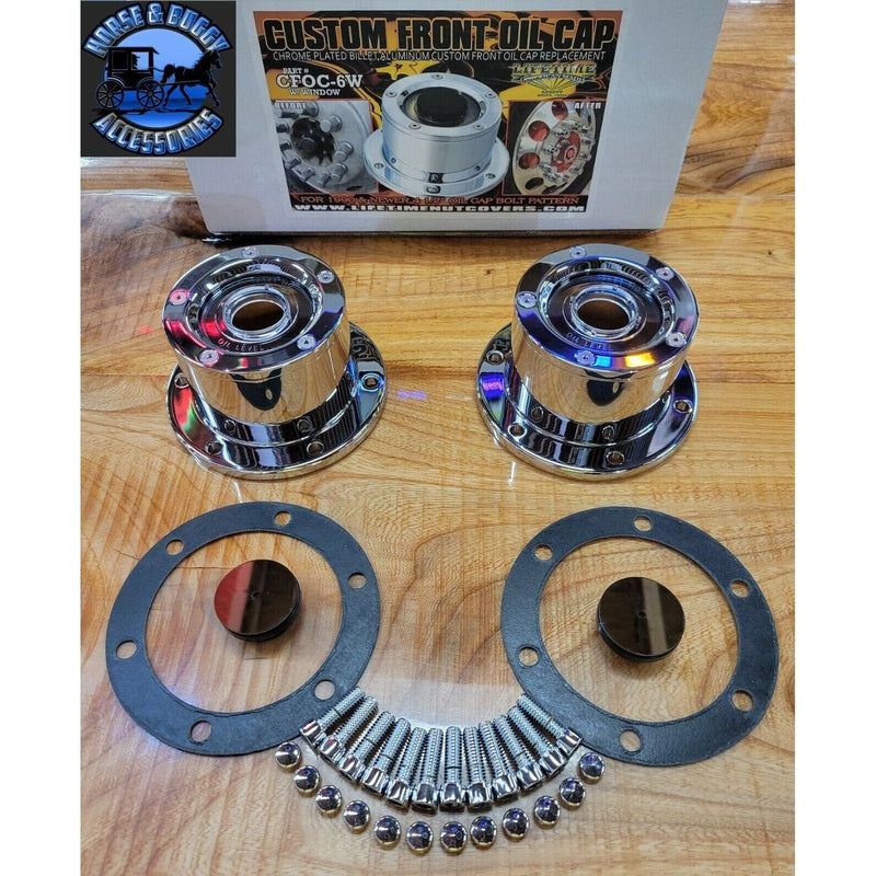 LT-CFOC-6W Chrome Plated Billet Aluminum Front Oil Cap Covers for 4-1/2" Bolt Pattern with WINDOW UNIVERSAL Rosy Brown