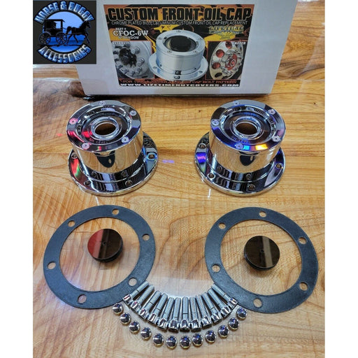 LT-CFOC-6W Chrome Plated Billet Aluminum Front Oil Cap Covers for 4-1/2" Bolt Pattern with WINDOW UNIVERSAL Rosy Brown