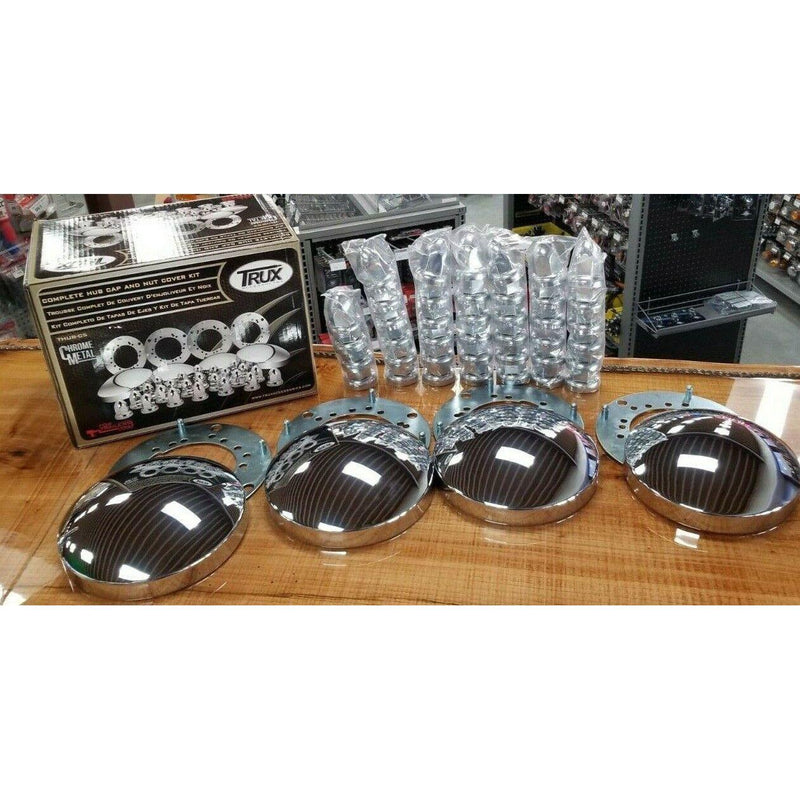 THUB-C5 Complete Trailer Hubcap & Nut Cover Kit – 33mm Push On Nut Covers | Dome Hubcaps | Chrome Metal REAR AXLE COVER Dim Gray