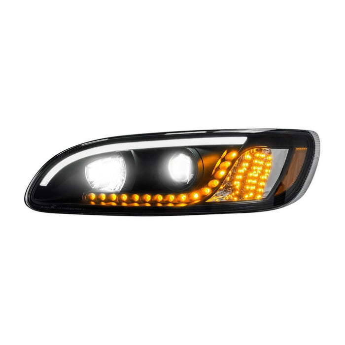 Tan peterbilt 386/387 headlight w/white led accent light and turn signal LIGHTING Driver's Side