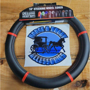 54034 truck universal steering wheel cover 18" inch black leather w/red trim 54034 new steering wheel Dark Khaki