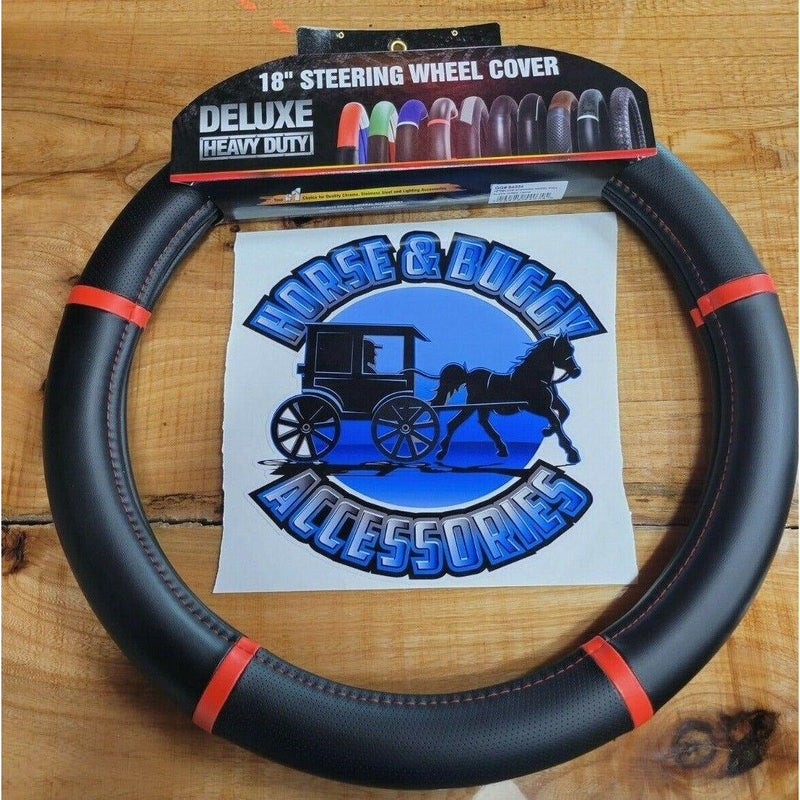 54034 truck universal steering wheel cover 18" inch black leather w/red trim 54034 new steering wheel Dark Khaki