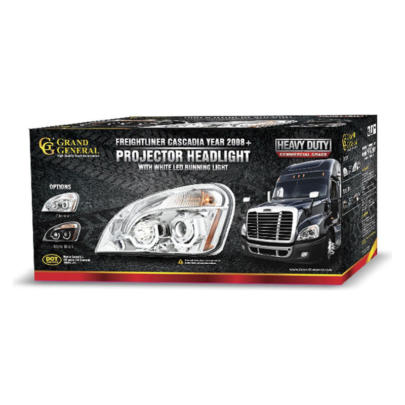 89402 - 89403 PAIR FREIGHTLINER CASCADIA BLACKED PROJECTOR HEADLIGHT W/WHITE LED RUNNING LIGHT HEADLIGHT Gray
