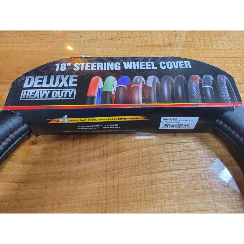 54034 truck universal steering wheel cover 18" inch black leather w/red trim 54034 new steering wheel Rosy Brown