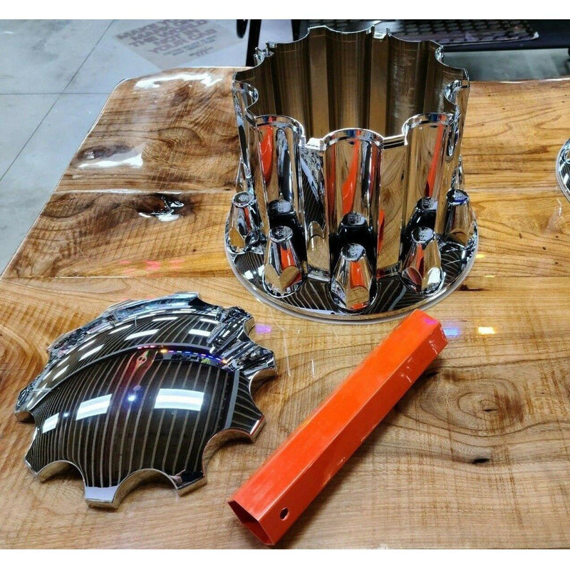 Chrome hub cover axle kit 33mm locking nuts w/tool w/cooling vents  #40190 UNIVERSAL Rosy Brown