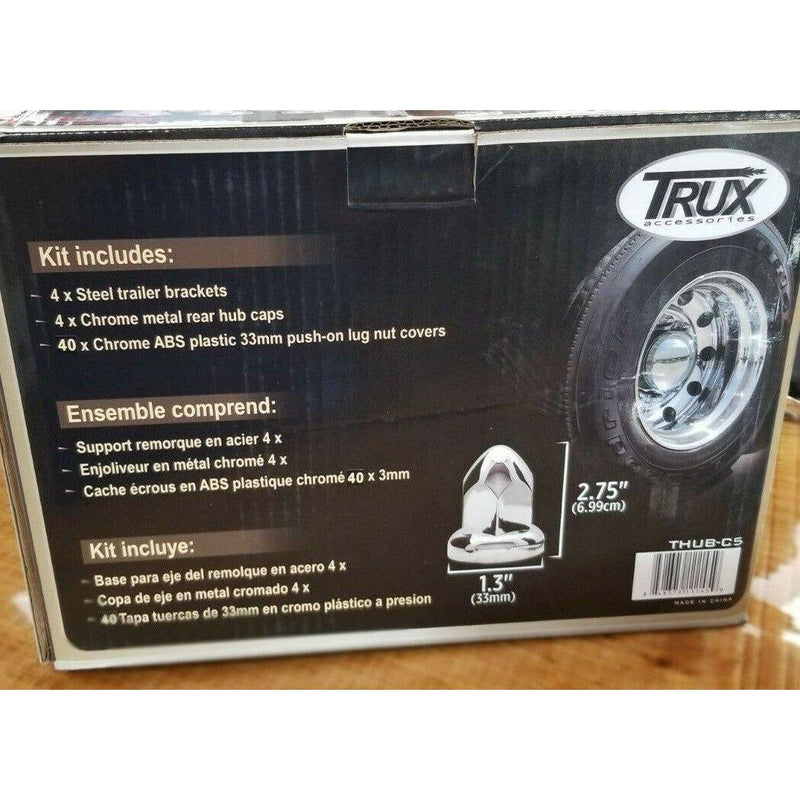 THUB-C5 Complete Trailer Hubcap & Nut Cover Kit – 33mm Push On Nut Covers | Dome Hubcaps | Chrome Metal REAR AXLE COVER Dark Slate Gray