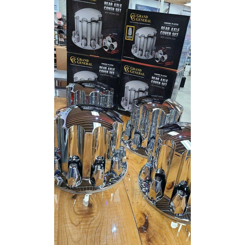 Chrome hub cover axle kit 33mm locking nuts w/tool w/cooling vents  #40190 UNIVERSAL Dark Slate Gray